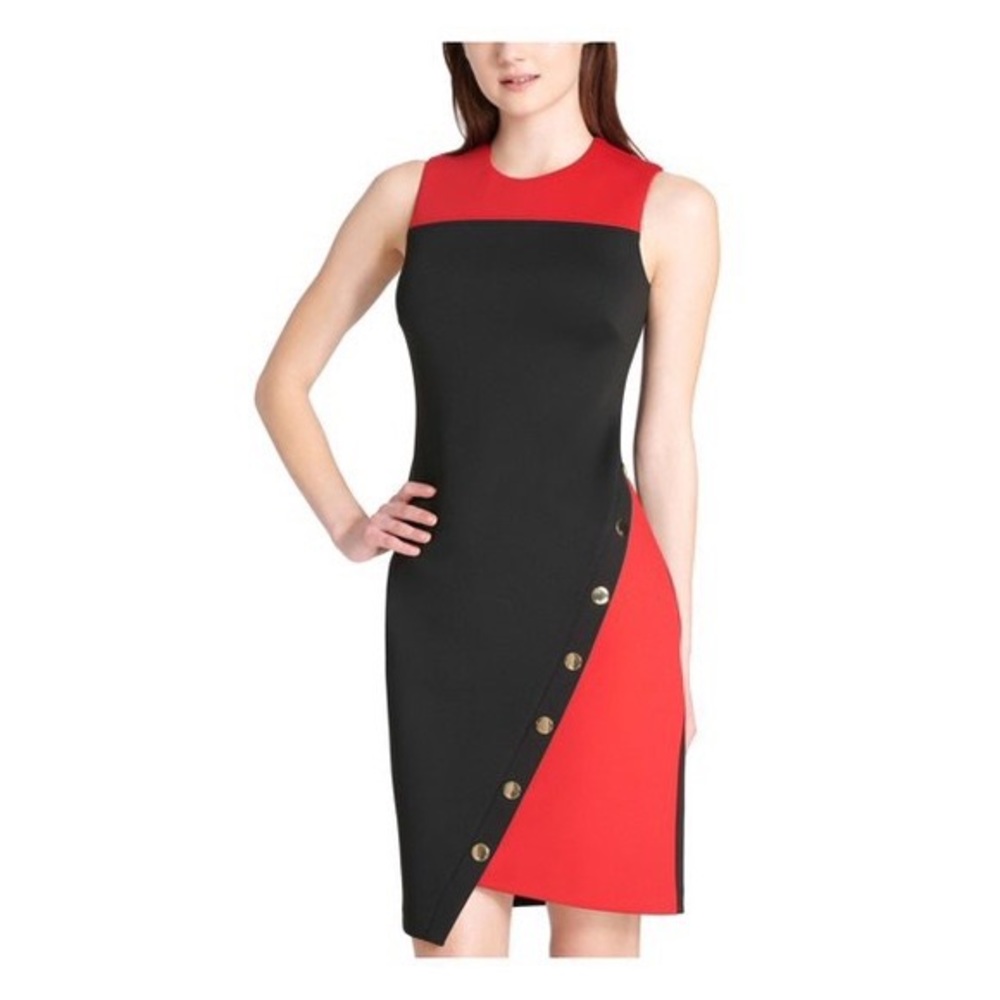 Tommy Hilfiger Colorblocked Black & Red Formal Dress - Picture 3 of 3